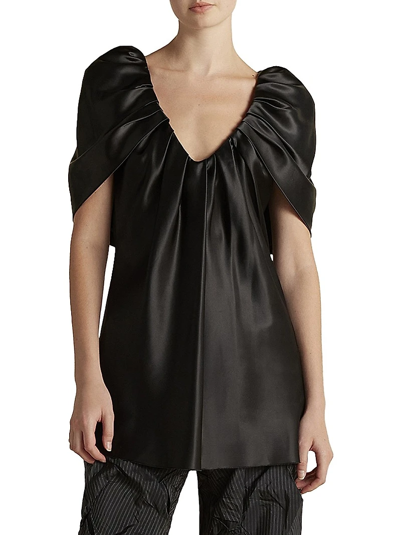 Satin Top with Draped Neckline