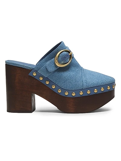 Piper 115MM Buckle-Detail Denim Clogs