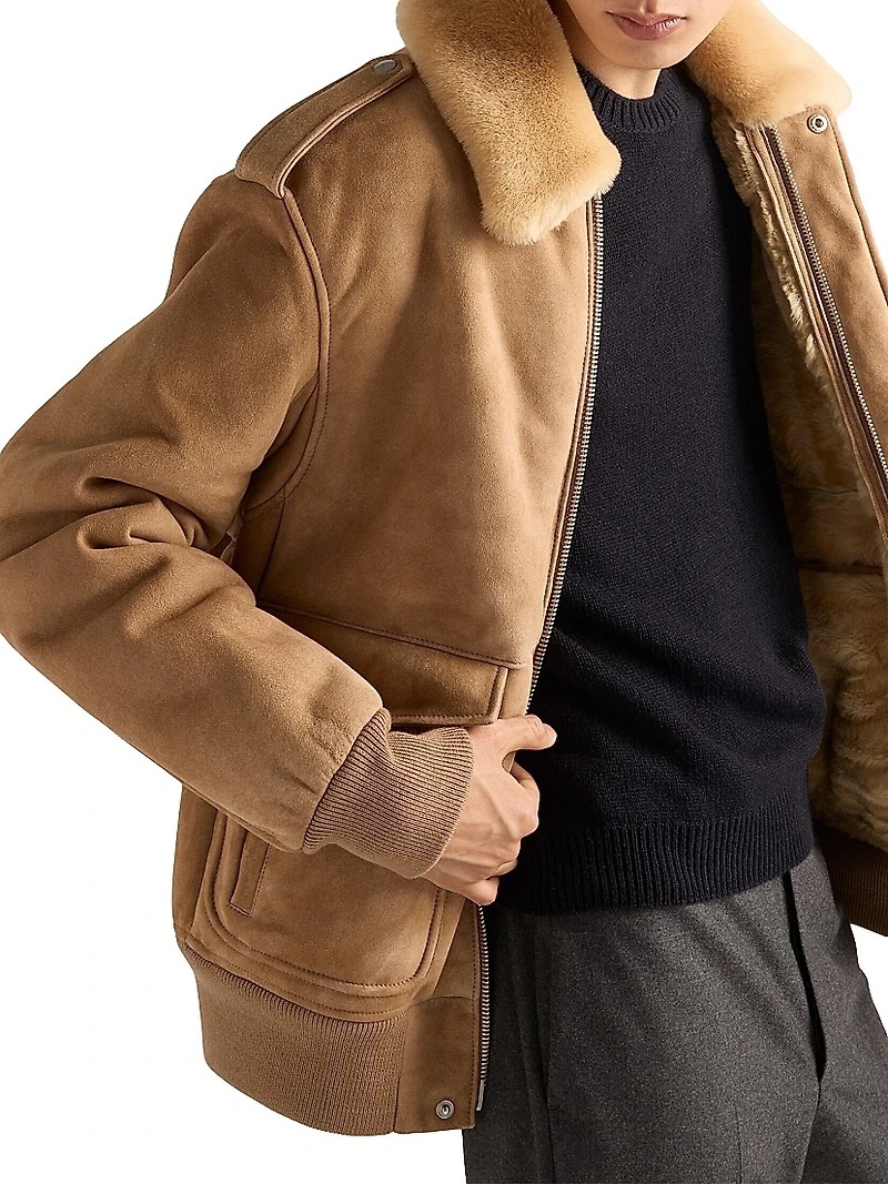 Suede and Shearling Bomber Jacket