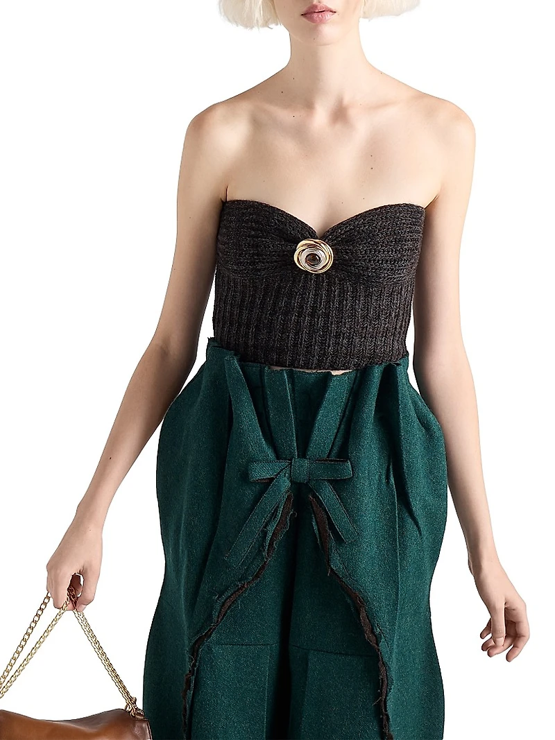 Wool and Cashmere Bandeau Top with Brooch