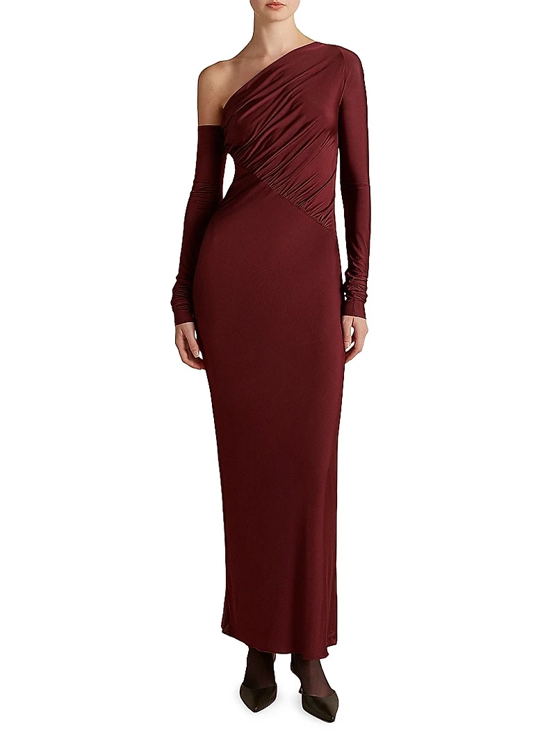 Jersey One-Shoulder Draped Dress