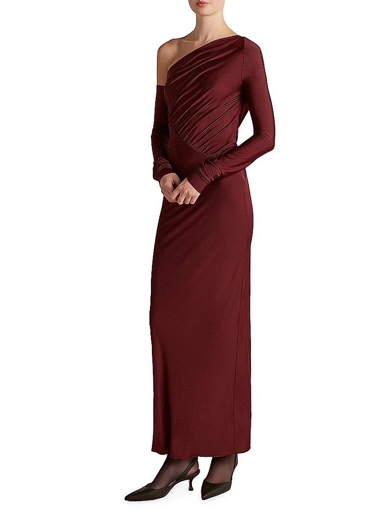 Jersey One-Shoulder Draped Dress