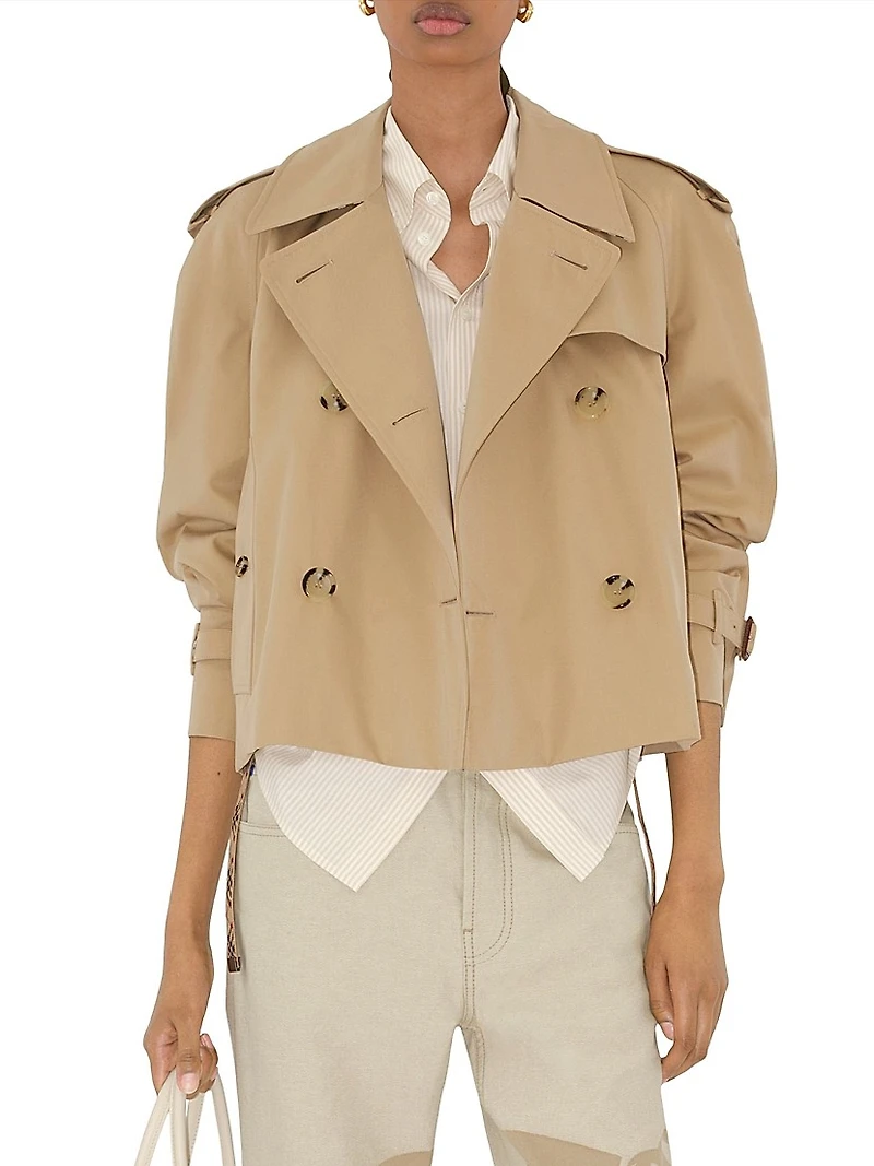 Cotton Gabardine Crop Trench Jacket