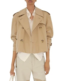 Cotton Gabardine Crop Trench Jacket