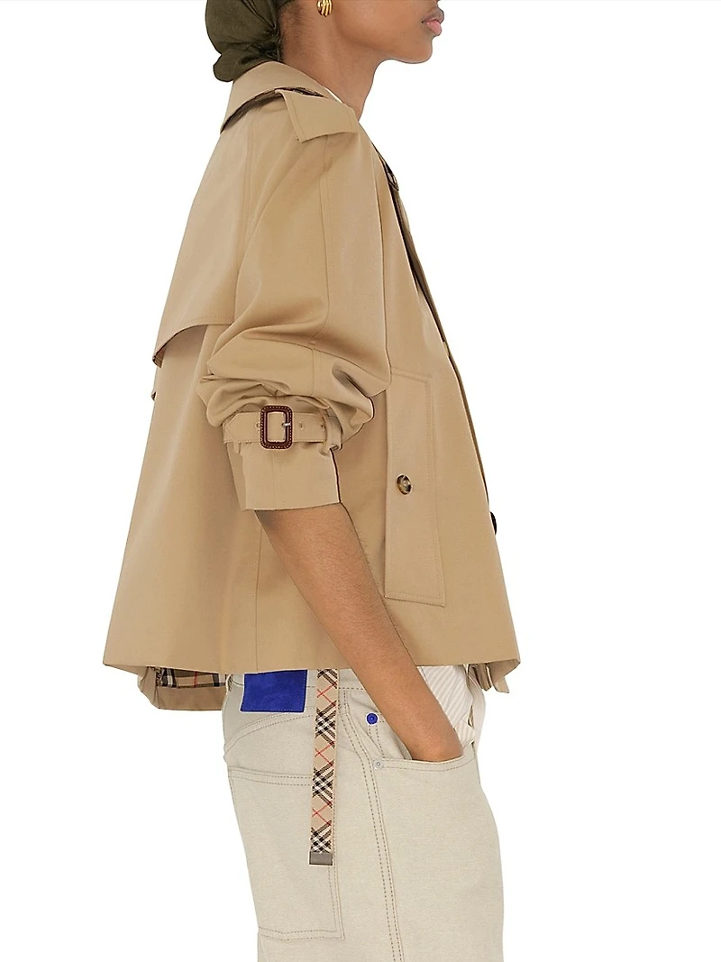 Cotton Gabardine Crop Trench Jacket