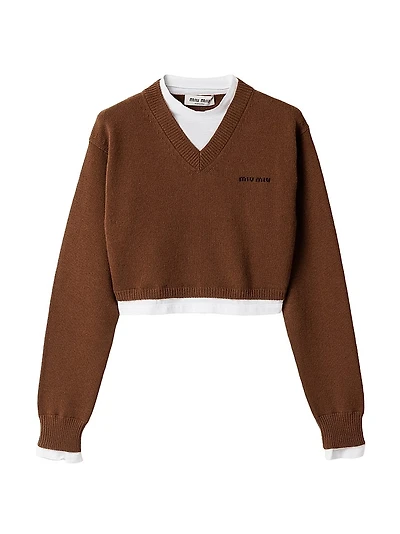 Cropped Cashmere V-Neck Sweater