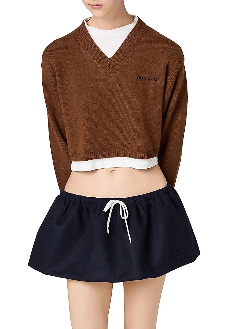 Cropped Cashmere V-Neck Sweater