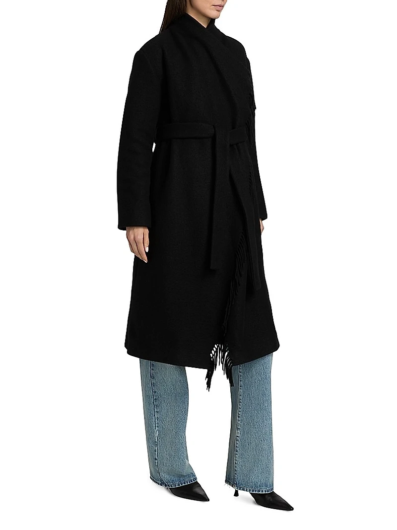Nicky Fringe Wool Belted Coat