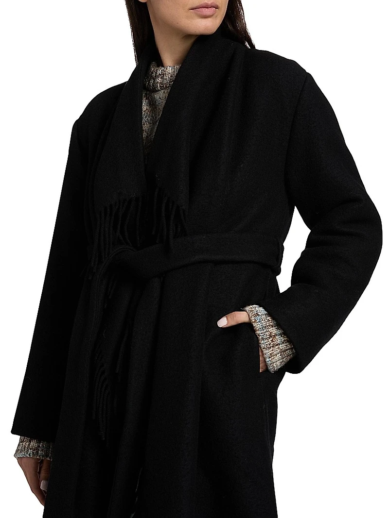 Nicky Fringe Wool Belted Coat