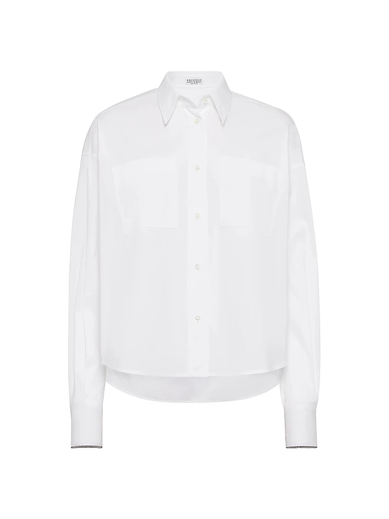 Stretch Cotton Poplin Shirt with Shiny Cuffs