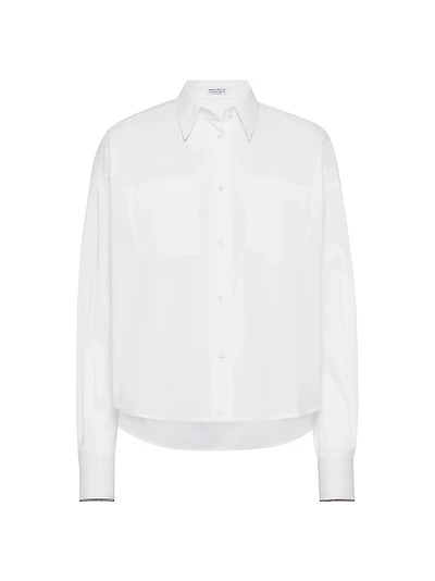 Stretch Cotton Poplin Shirt with Shiny Cuffs