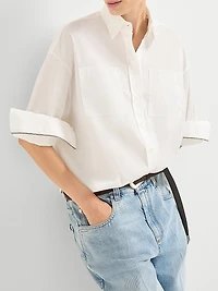 Stretch Cotton Poplin Shirt with Shiny Cuffs