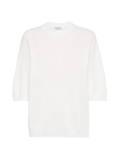 Cotton English Rib Sweater with Monili