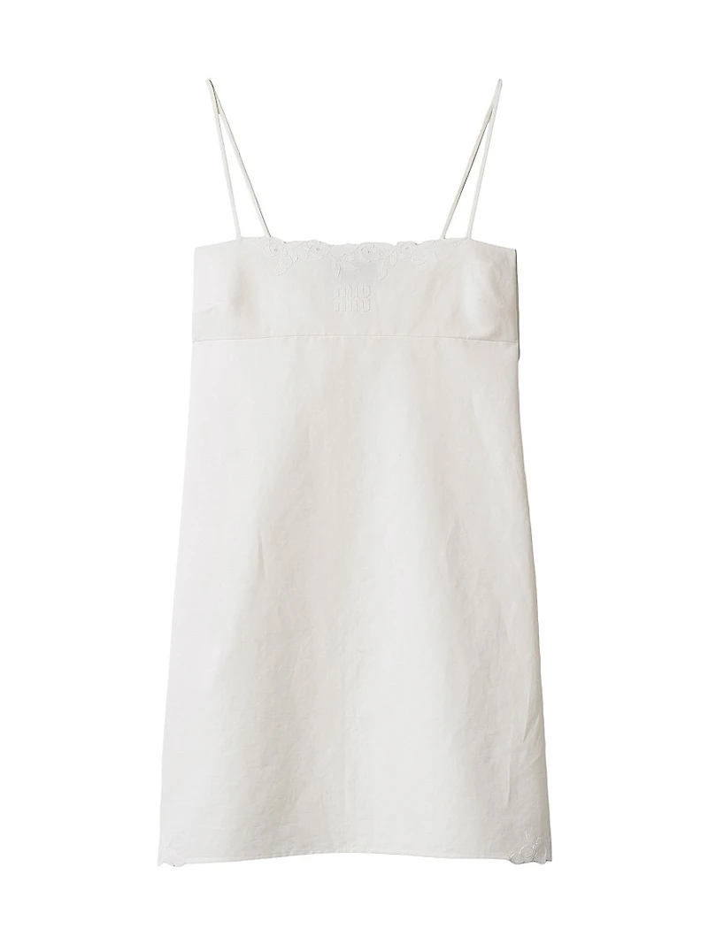 Embroidered Slubbed Canvas Mini-Dress