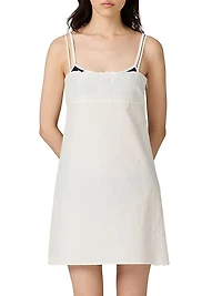 Embroidered Slubbed Canvas Mini-Dress