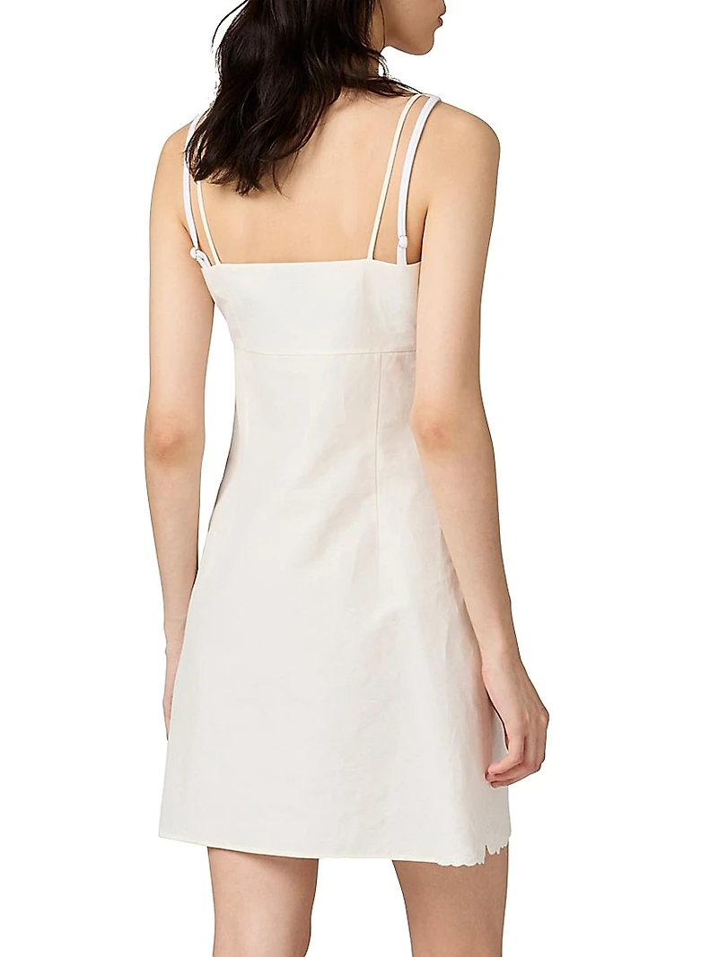 Embroidered Slubbed Canvas Mini-Dress