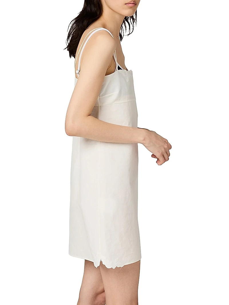 Embroidered Slubbed Canvas Mini-Dress