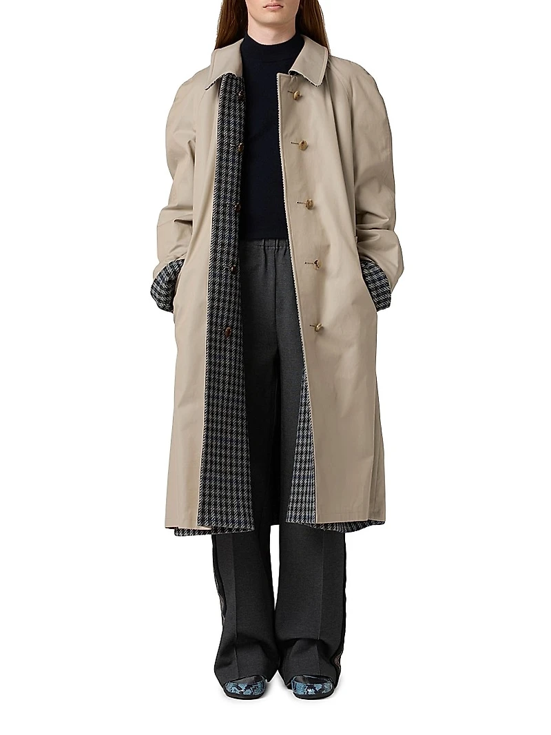 Reversible Twill and Check Trench Coat