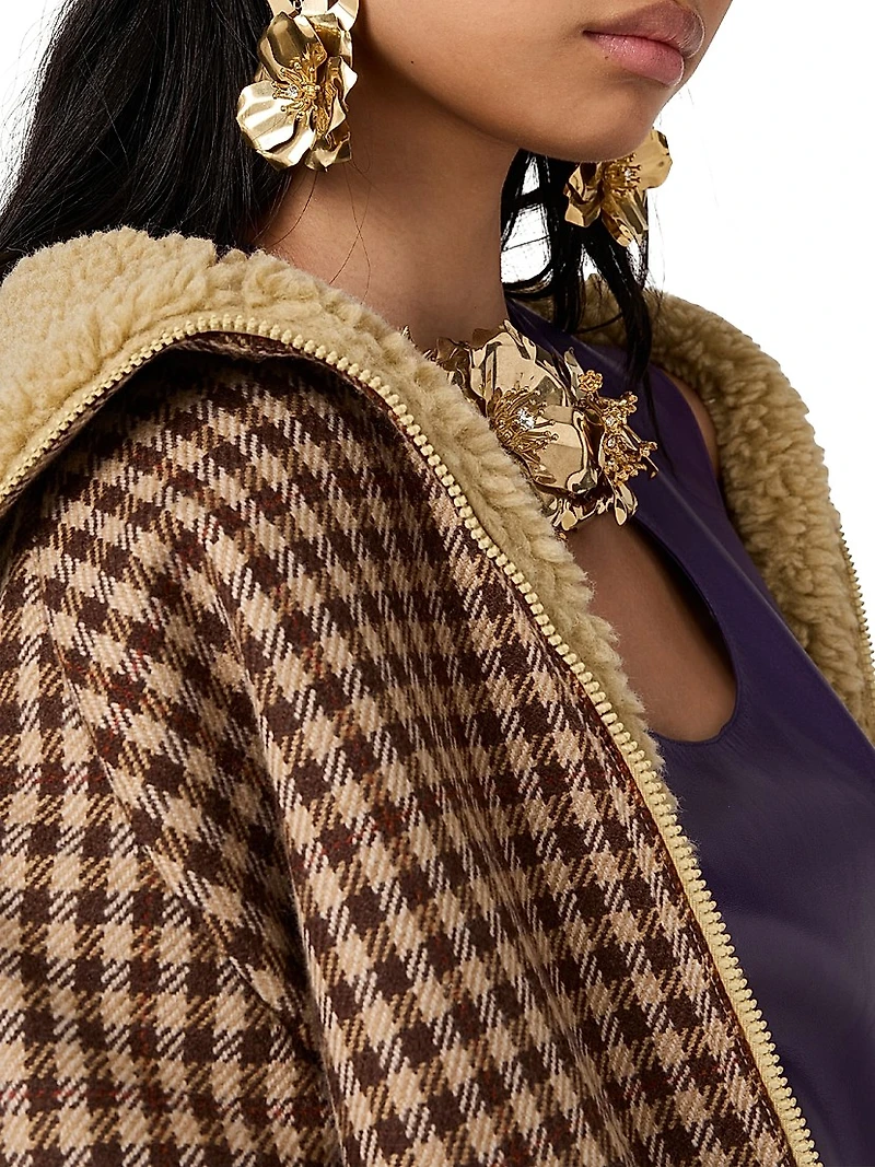 Fleece-Lined Checked Blouson Jacket