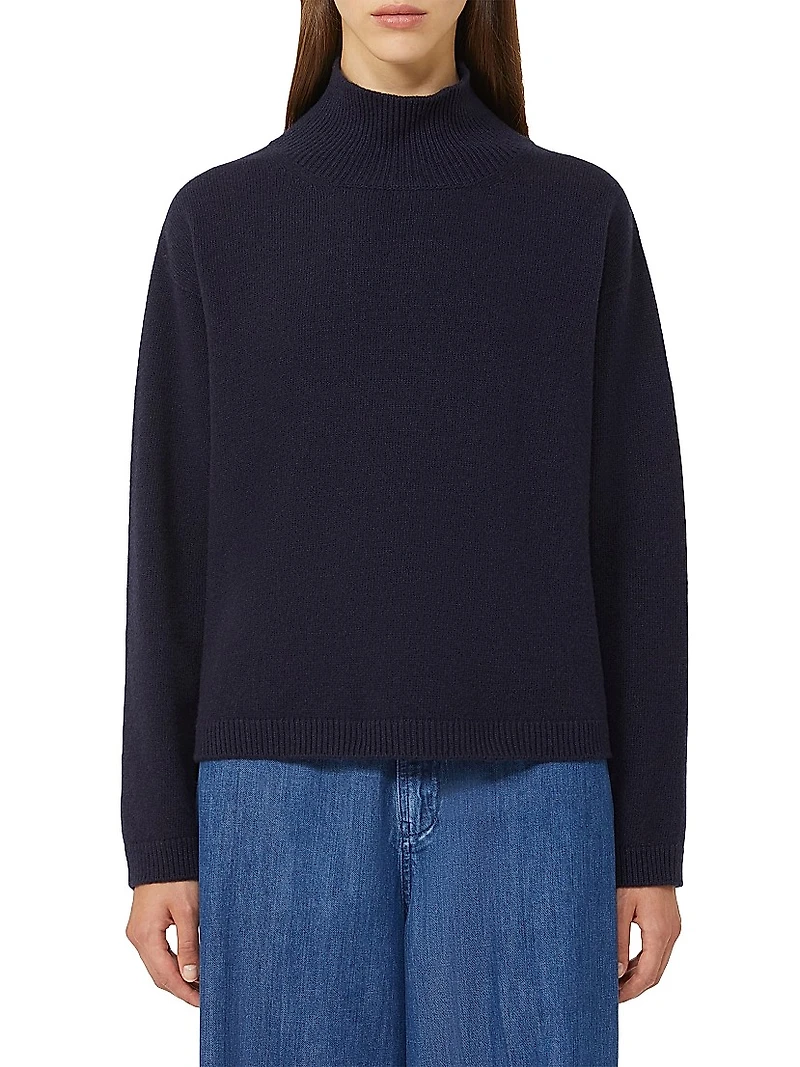Wool and Cashmere Cropped Polo Neck Sweater