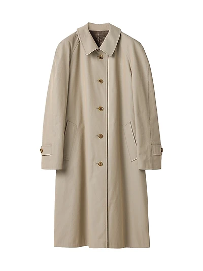Reversible Single-Breasted Twill and Houndstooth Check Trench Coat