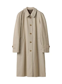 Reversible Single-Breasted Twill and Houndstooth Check Trench Coat