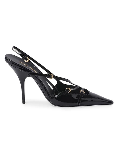 Patent Leather Slingback Pumps with Buckles