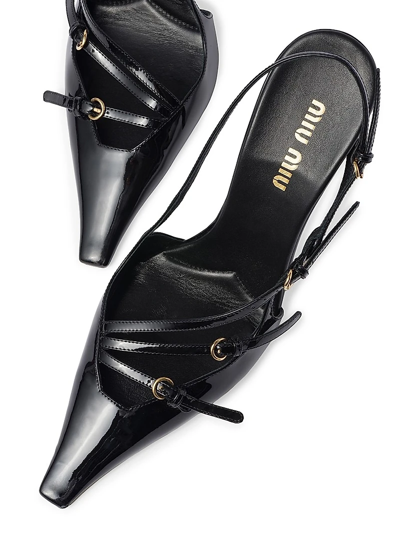 Patent Leather Slingback Pumps with Buckles