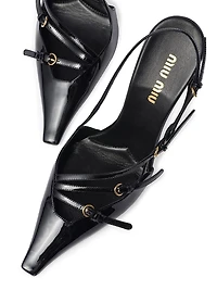 Patent Leather Slingback Pumps with Buckles