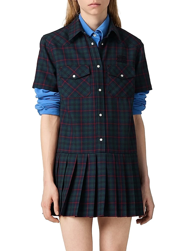 Pleated Plaid Mini-dress