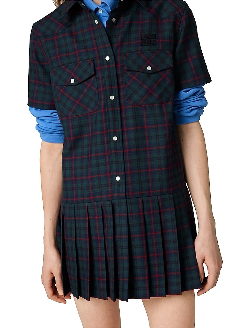 Pleated Plaid Mini-dress