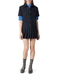 Pleated Plaid Mini-dress