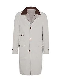 Bonded Nylon Reversible Redingote with Leather Collar