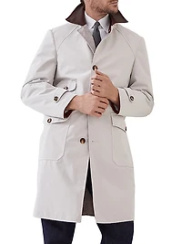 Bonded Nylon Reversible Redingote with Leather Collar