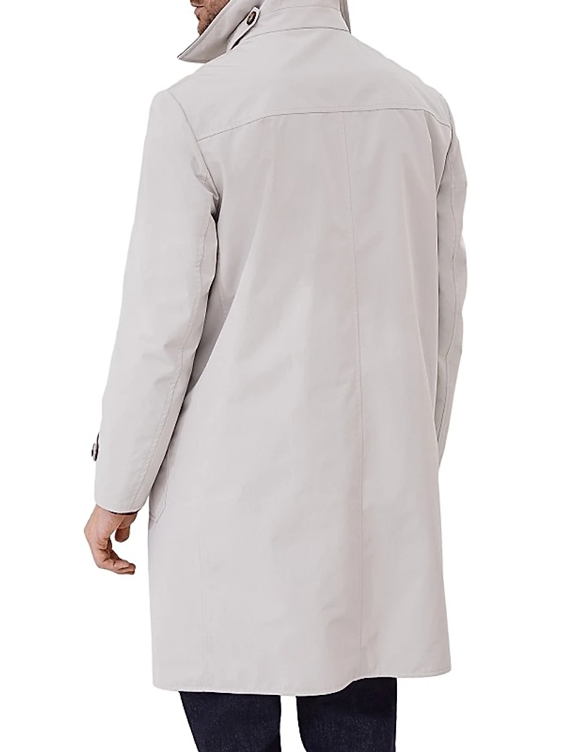 Bonded Nylon Reversible Redingote with Leather Collar