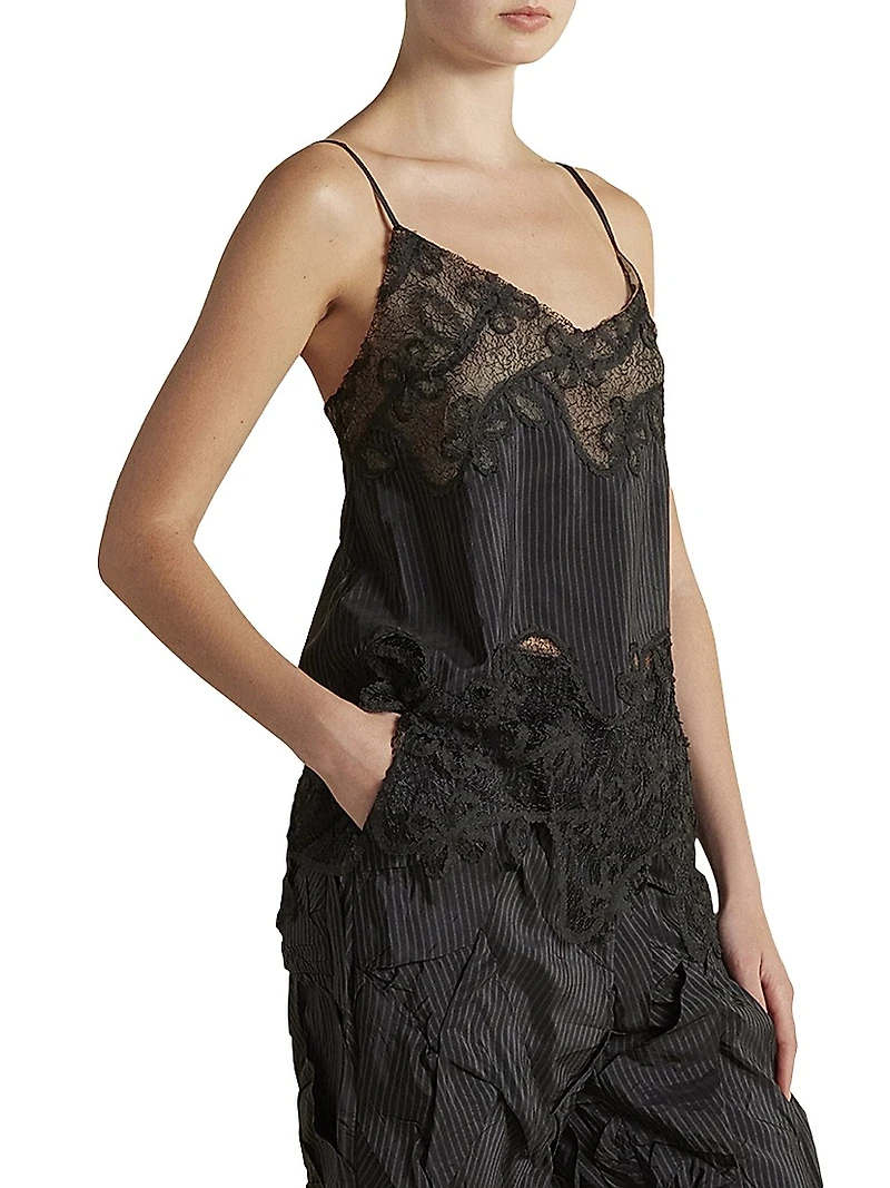 Pinstripe Camisole with Lace Inlay