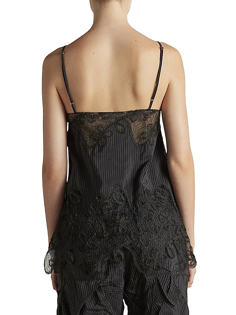 Pinstripe Camisole with Lace Inlay