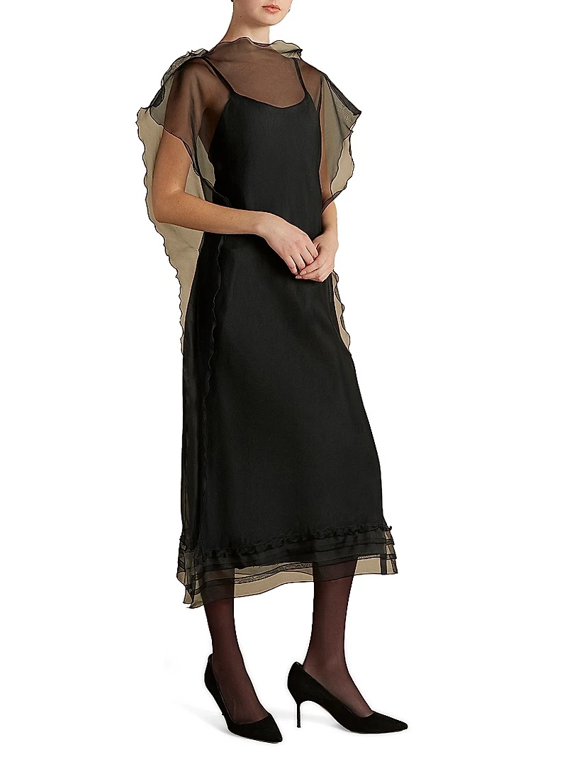 Silk Organza Sack Dress with Scalloped Edge