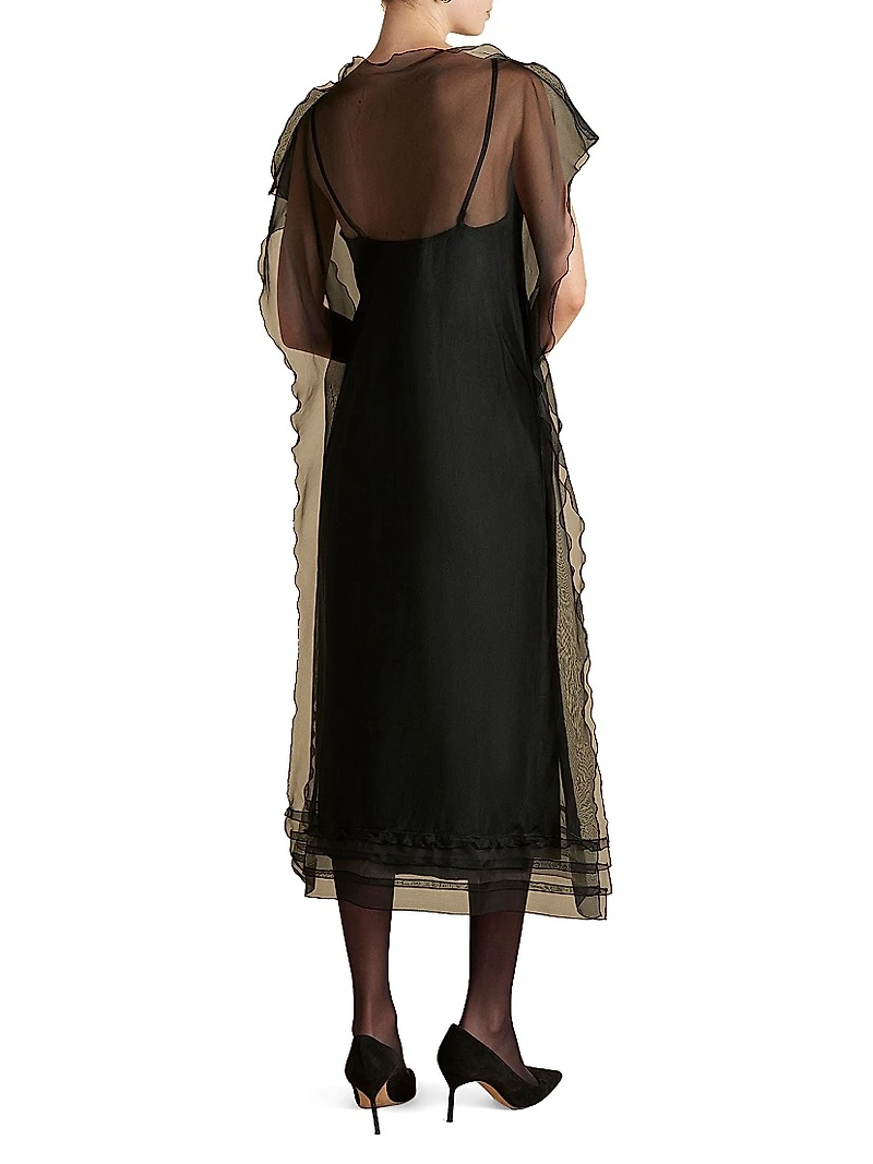 Silk Organza Sack Dress with Scalloped Edge