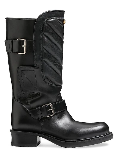 Rayons 40MM Biker Boots Calfskin and Nappa Leather with Chevron Pattern
