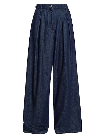 Pamplona Pleated Denim High-Rise Wide-Leg Pants