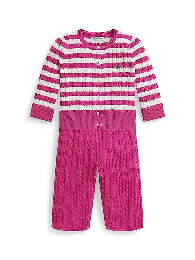 Baby Girl's Cable-Knit Cardigan & Pants Set
