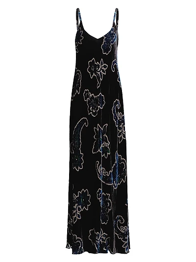 navy blue dress for baby girl Hutch Asymmetrical Off-The-Shoulder Burnout Velvet Slim Maxi Dress
