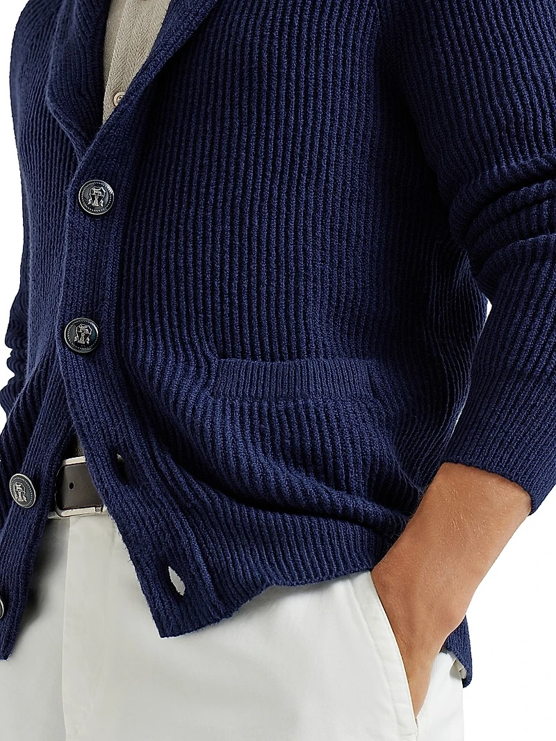 Malfilé Cotton English Rib Cardigan with Raglan Sleeves