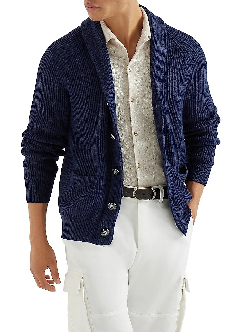 Malfilé Cotton English Rib Cardigan with Raglan Sleeves