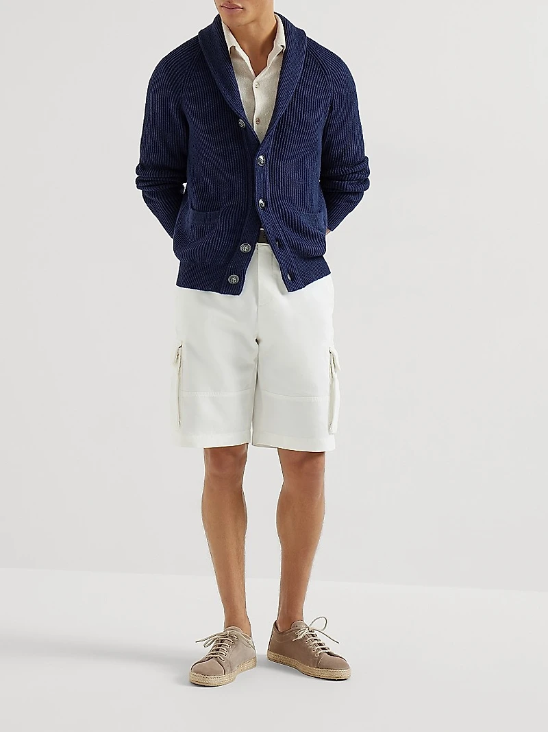 Malfilé Cotton English Rib Cardigan with Raglan Sleeves