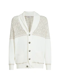 Cotton Shawl Collar Cardigan with Jacquard Cable Shoulder