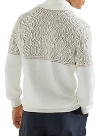 Cotton Shawl Collar Cardigan with Jacquard Cable Shoulder