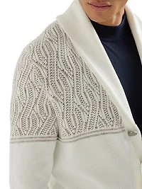 Cotton Shawl Collar Cardigan with Jacquard Cable Shoulder