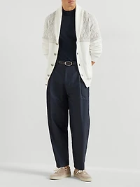 Cotton Shawl Collar Cardigan with Jacquard Cable Shoulder